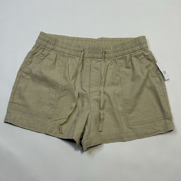 Gap Womens Linen Pull-On Khaki Shorts Size Medium Drawstring Cargo Pocket - Picture 1 of 9